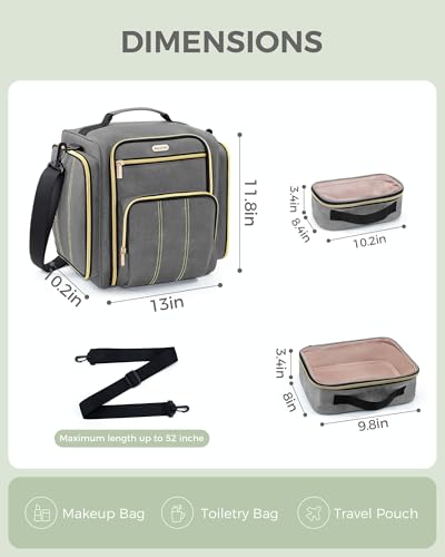 BALULHG Large Travel Makeup Bag - Cosmetic Organizer with 4 Removable transparent Inner Pockets, Multi-functional Toiletry Bag for Accessories & Brushes, Women's Beauty Case,Patent Pending - color: Grey