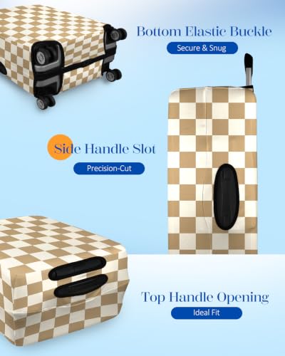 Slohif Classic Khaki Checkered Luggage Cover with Storage Pocket 24-27 inch - color: Light Khaki Checkered, size: M-(24-27)Inch