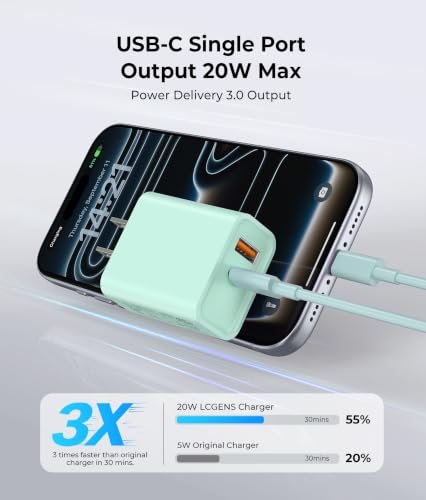 2 Pack USB C Wall Charger Block, 20W Dual Port Fast Charging Adapter - color: 2-Pack Parrot Green, size: 20W