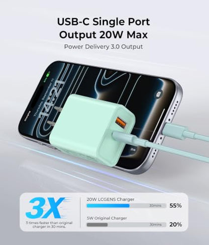 2 Pack USB C Wall Charger Block, 20W Dual Port Fast Charging Adapter - color: 2-Pack Parrot Green, size: 20W
