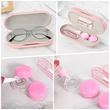 MoKo Double Eyeglass Case,Glasses and contact case 2 in 1 with Mirror - color: Ab-pink