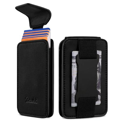 Zitahli Slim Wallet for Men with Pull-Up Tab & Cash Strap - Front Pocket Minimalist Easy Access Card Holder, RFID Blocking, Holds 8 Cards & 10-15 Bills