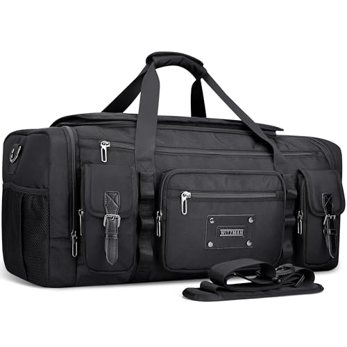 WITZMAN Duffle Bag for Men Large 55L Travel Duffel with Shoe Compartment - color: Black