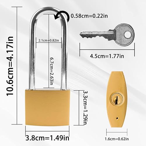 XFJSAK 2 Pack Key Locks(keyed Alike), Shackle Length 2.63in, Padlock with Keys, Long Shackle Padlocks with Keys, Gym Locker Padlocks, High Security Padlock, for Indoor, Gate, Garage - color: 2 pack 38mm - yellow