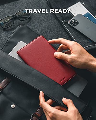 VULKIT Passport Wallet for Travel RFID Blocking Premium Leather - color: Red