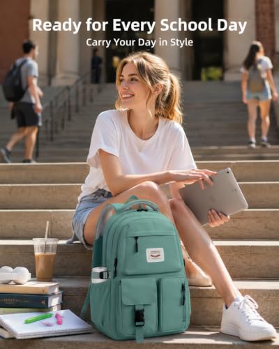 FIORETTO Backpack for School, Teen Girls & Women, School Bag Bookbag with Multi Pockets - color: Dark Green