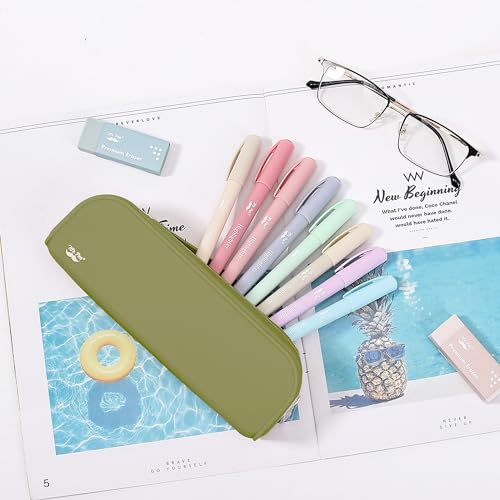 Mr. Pen- Silicone Pencil Case, Aesthetic Pencil Bag for Women, Makeup Pouch - color: Olive Green