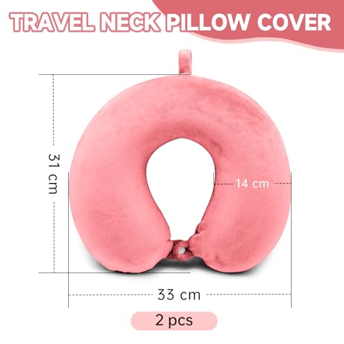 Philbinden 2 Packs Travel Neck Pillow Cover, Reusable U Shaped Washable Cover (Pink) - color: Pink