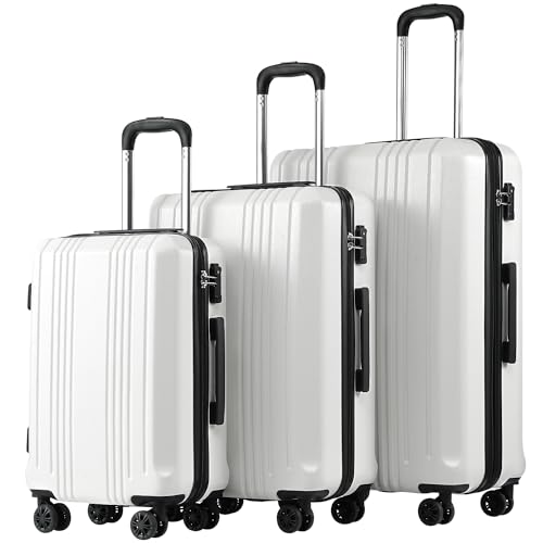 Coolife PC+ABS Hardshell Luggage, TSA Lock, Spinner Wheels, 3-Piece Set - color: white, size: 3-Piece Set (20/24/28 inch)