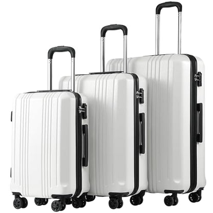 Coolife PC+ABS Hardshell Luggage, TSA Lock, Spinner Wheels, 3-Piece Set - color: white, size: 3-Piece Set (20/24/28 inch)