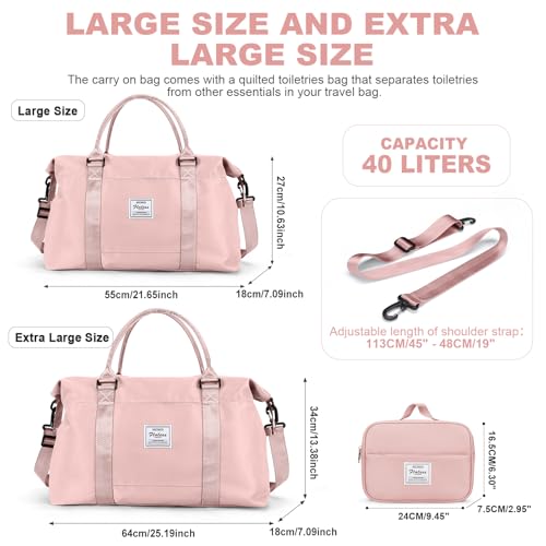 Travel Duffel Bags for Women,Carry-On Weekender Overnight Bag - color: Pink, size: Extra Large