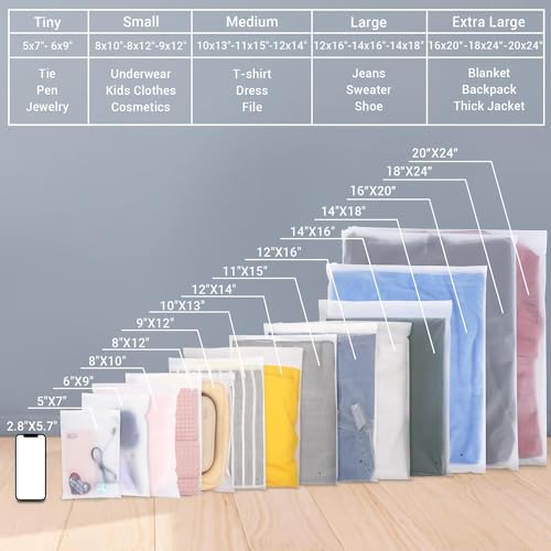 Clear Zipper Bags for Clothes, 50 Pcs 12x14 inch, with Vent Holes - color: Clear, size: 12x14"