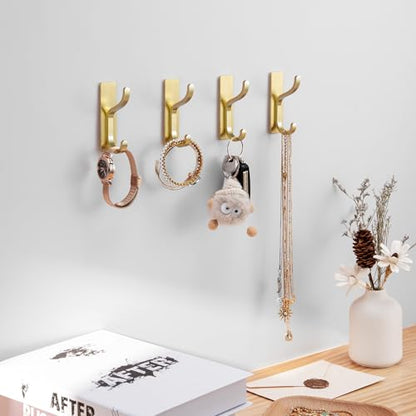 Adhesive Wall Hooks for Towel/Coat,13Lb Strong Stick-On Hooks, Gold 10 Pack - color: Gold, size: 10 Pack