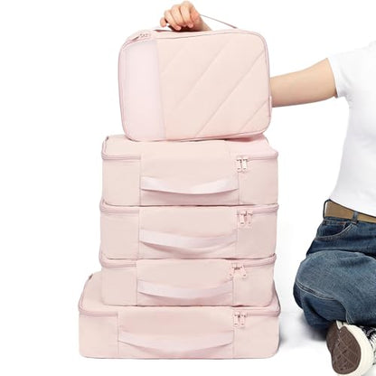 NISHEL 6 Set Packing Cubes for Travel | Luggage Organizer Bags with Shoe Bag, Lightweight, Durable Space Saver Bags Travel Essentials, Pink