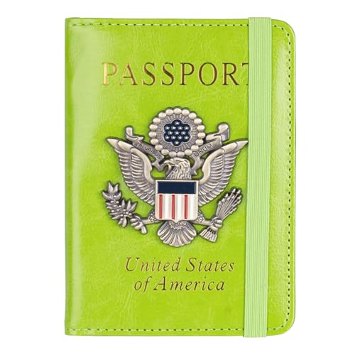 TOURSUIT RFID Blocking Passport Holder, Leather Travel Wallet, Green - color: Green