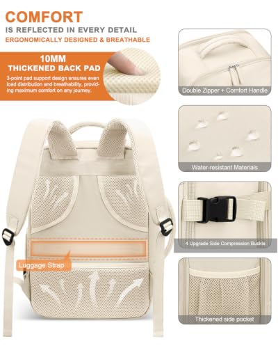 Capolo Travel Laptop Backpack Women Carry On Backpack Weekender Travel Bag - color: Beige, size: Large