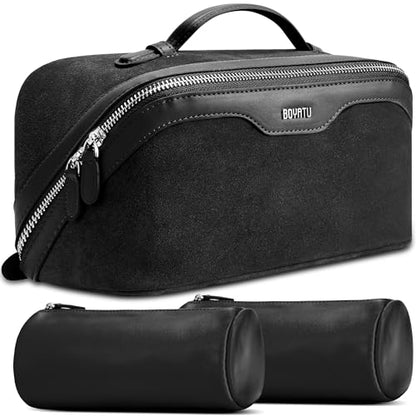 BOYATU Genuine Leather Travel Makeup Bag: Hand-made 3 Pcs Set Cosmetic Bags - color: 07Black