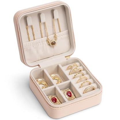 VLANDO Travel Jewelry Case, Compact Design, Necklace Hook, Anti-Tangle - color: K.Nude Pink