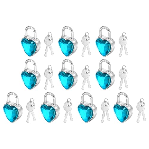 PATIKIL 10Pcs Mini Diary Padlock Small Metal Heart Shaped Lock w 2 Keys - color: Light Blue