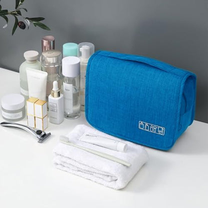 Sechunk Toiletry Bag Water-Resistant Makeup Cosmetic Bag Travel Organizer for Accessories Travel Bag with Hanging Hook - color: Blue