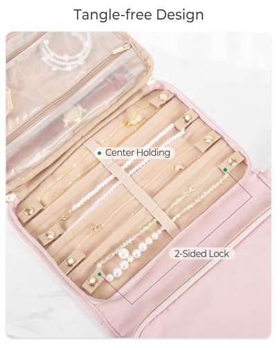 Marscamd Travel Jewelry Case Organizer, Foldable Jewelry Bag, Pink - color: Pink