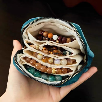 Small Travel Jewelry Pouch Velvet Case with Zipper 6 Compartment