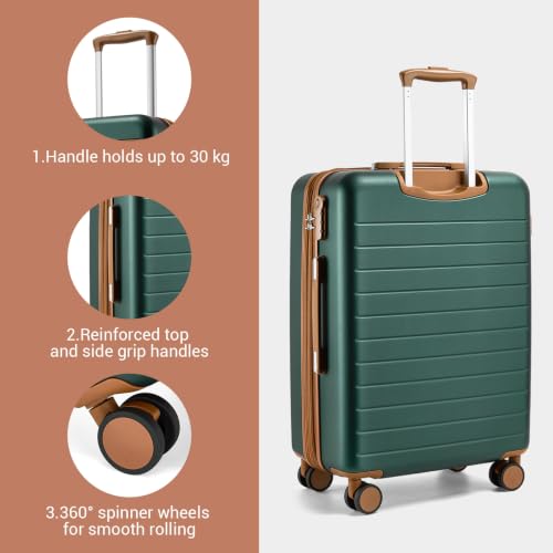 Kono Carry-On Suitcase 20in Expandable ABS+PC Airline Approved Green | Lightweight ABS PC Hardshell With 360° Silent Spinner Wheels Three Section Trolley Essential For Travel School Business Trip - color: Green, size: Carry-On 20-Inch