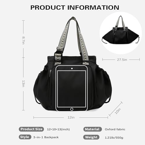 Everyday Convertible Backpack Tote Diaper Bag, 15 Pockets - color: Black