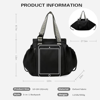 Everyday Convertible Backpack Tote Diaper Bag, 15 Pockets - color: Black