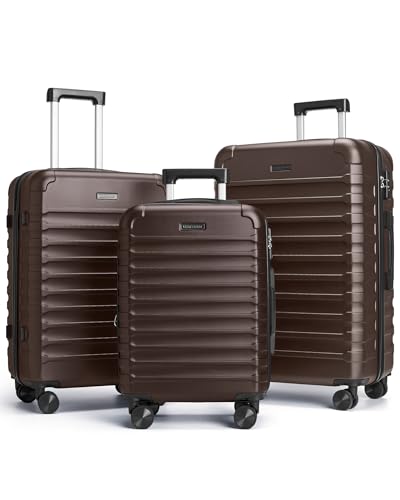 LIGHT FLIGHT Luggage Sets 3 Pcs Suitcase with Wheels,20"/24"/28",Brown - color: Brown, size: X Large
