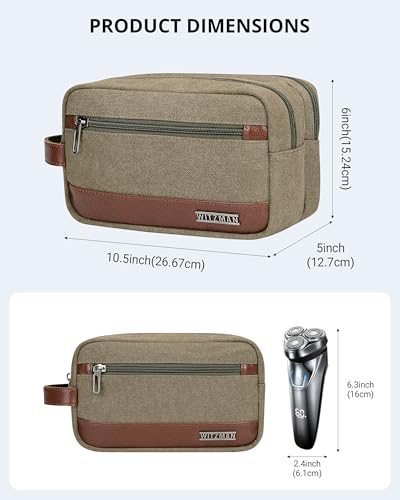 WITZMAN Canvas Toiletry Bag for Men Travel Toiletries Dopp Kit Multi-pocket - color: Army Green