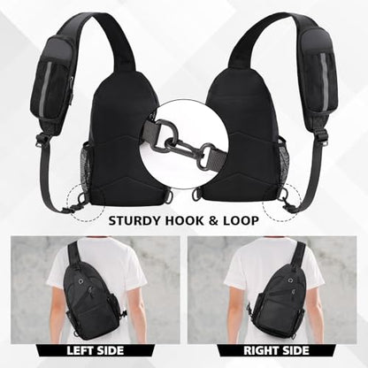 Javolto Sling Bag for men Crossbody Shoulder Backpack Chest Bag Travel Hiking Daypack - color: Black