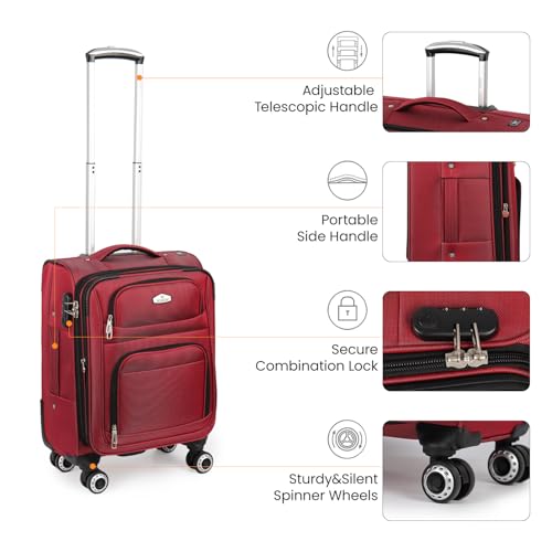 20'' Carry on Luggage,Softside Suitcase,Expandable 15% - color: Red, size: Carry-On 20-Inch