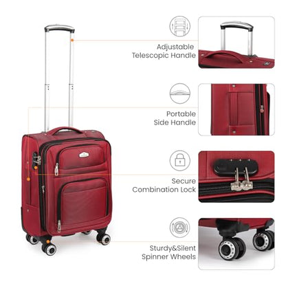 20'' Carry on Luggage,Softside Suitcase,Expandable 15% - color: Red, size: Carry-On 20-Inch