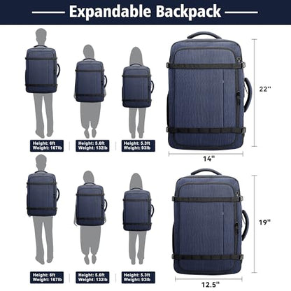 Travelability Carry On Backpack,Expandable 1-7 DAYS Roomy Travel Backpack - color: Blue, size: 18.4inch (22"x14"x5.5")