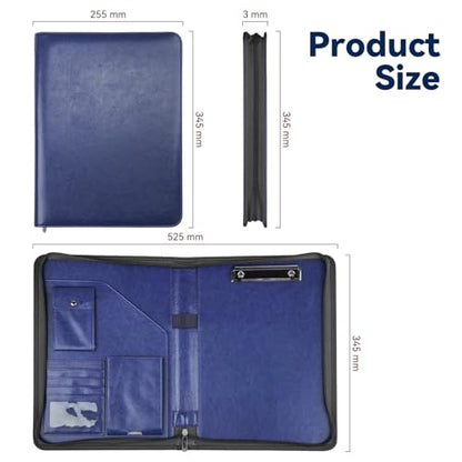 WRIYES Zippered Padfolio Organizer, Blue, 10.2 Inch Portfolio Folder - color: Blue