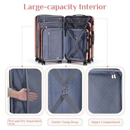 OLIXIS 20 Inch Carry-On Suitcase, Hardside Rolling Luggage, Pink - color: Pink, size: 20 IN