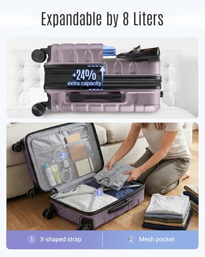 LIGHT FLIGHT Carry On Luggage 22x14x9 Airline Approved Suitcase,Rose Purple - color: Rose Purple