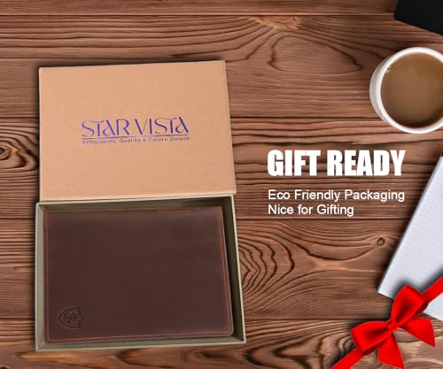 STAR VISTA Phoenix Leather Passport Holder, Full Grain Leather Travel Wallet- Slim, Bifold, RFID Blocking, ID Window, Coin Pocket, Card Slots, SIM Slots - color: Brown B