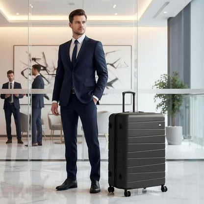 30" Luggage,Hardshell Suitcase w/4 Spinner Wheels,NO LOCK - color: Grey, size: Checked-Large 30-Inch