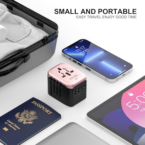 VYLEE Universal Travel Adapter, 5 in 1 International Power Adapter - color: Rose Gold