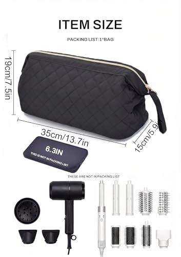 TeeYee Hair Tools Travel Bag for Dyson Airwrap Quilted Toiletry Bag - color: Black