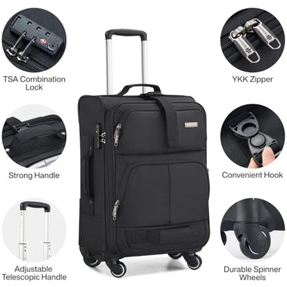 Hanke 28 Inch Softside Expandable Checked Luggage with 4 Spinner Wheels - color: Black, size: 28 Inch