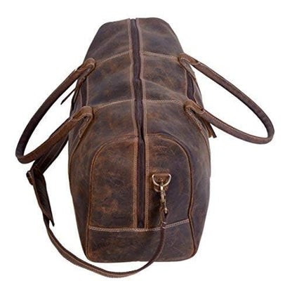 KomalC 24 Inch Leather Duffle Bag for Men & Women, Travel Weekend Bag - style: Brown Distressed Tan
