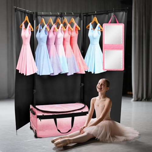 Dance Bag with Garment Rack and Curtain, 23" Dance Competition Duffle Bag | Glitter Waterproof Fabric | Portable Dance Changing Room Suitcase for Dancers, Athletes and Cheerleaders - color: 23" Glitter Pink