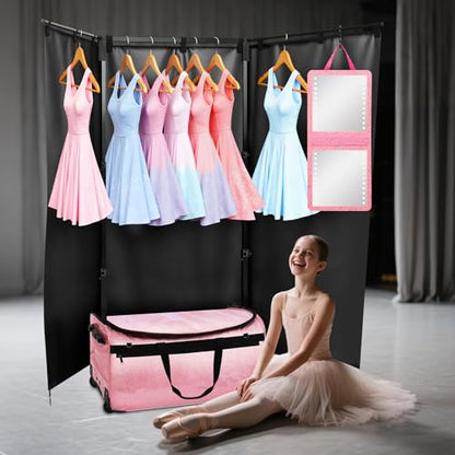Dance Bag with Garment Rack and Curtain, 23" Dance Competition Duffle Bag | Glitter Waterproof Fabric | Portable Dance Changing Room Suitcase for Dancers, Athletes and Cheerleaders - color: 23" Glitter Pink