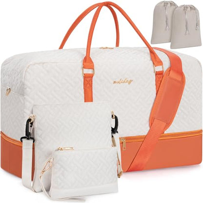 21" Weekender Bag Overnight Bag Travel Duffel Bag for Women - color: Beige & Brown, size: Large