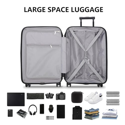 20 Inch Softside Suitcase with Spinner wheels, Carry on Luggage with & USB Port,Hybrid Soft Front & Hard Shell Large Checked Luggage with TSA Lock, Black - color: Black, size: 20 Inch