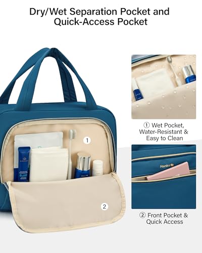Hanke Hanging Travel Toiletry Bag for Women Portable Makeup Bag - color: Navy Blue