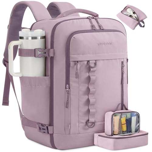 LOVEVOOK Travel Backpack for Women & Men, Flight Approved Carry on Luggage - color: Grape Purple, size: Large-40L-4Pcs